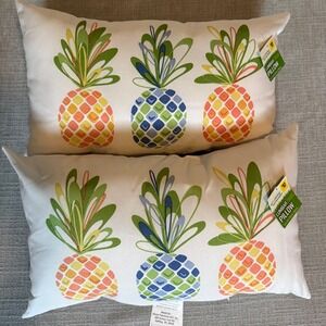 2pc Tropical Pineapple Lumbar Pillow Outdoor Decorative White True Living